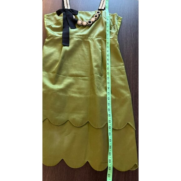 Lela Rose Green Silk Sleeveless Dress W/Decorative Straps Scalloped Hem Size 10 - Picture 7 of 10